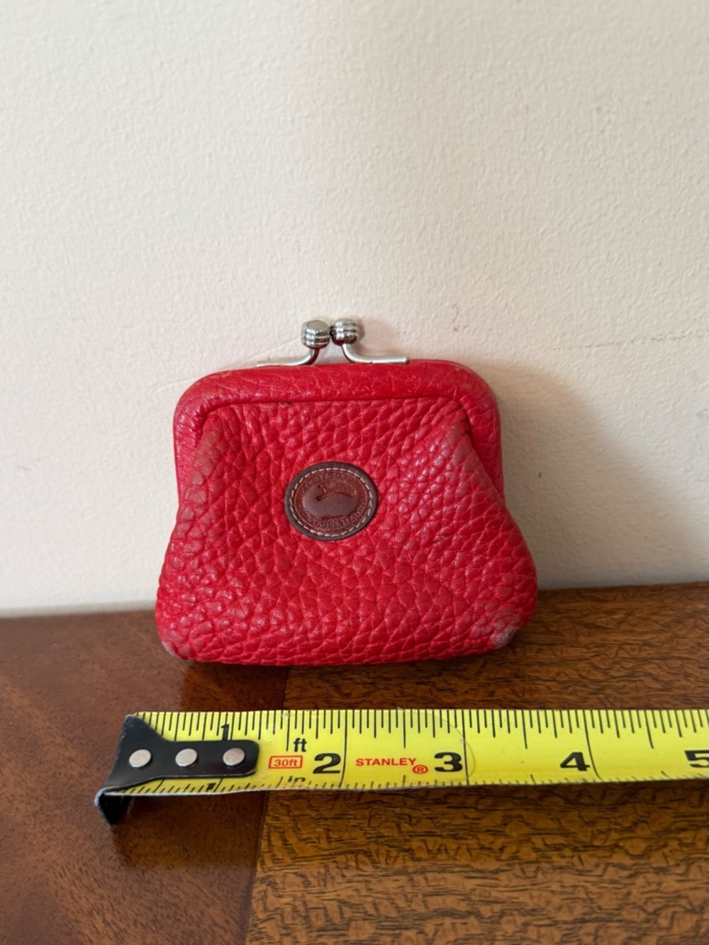 Dooney & Bourke Red Pebbled Leather Kiss-Lock Coin Purse